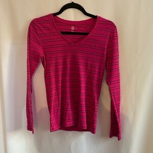 Tommy Hilfiger pink and navy long sleeve V-neck-Size M